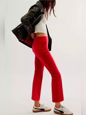 Free People In My Feelings Red Velvet Crop Flare Pants Mid-rise, M